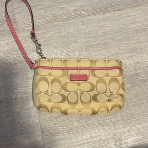 Coach Beige and Pink Signature Wristlet
